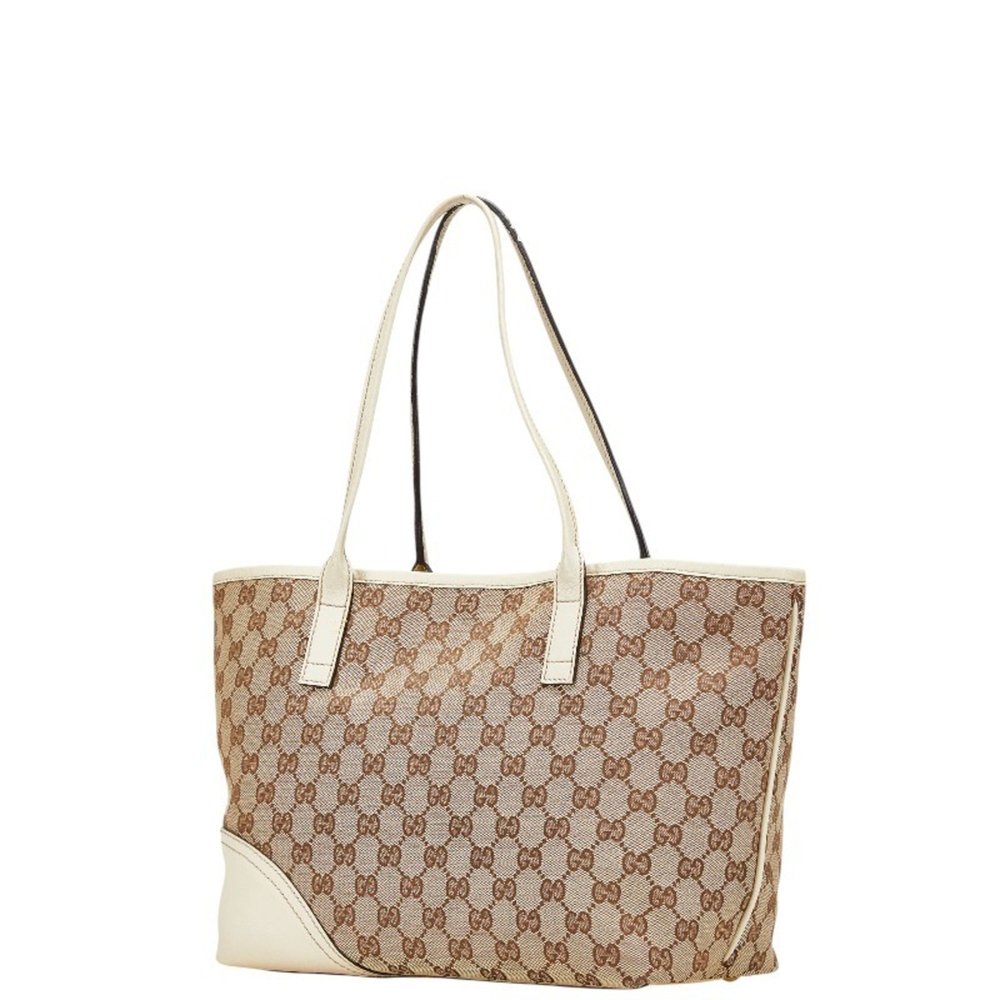 Gucci GG Canvas New Brit Tote Bag Shoulder 169946 Beige White Leather Women's... - Picture 2 of 14